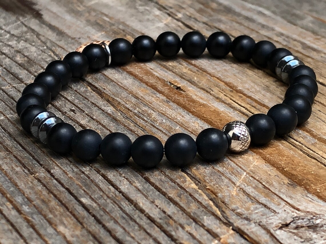 Men gemstone black bracelet stretch stacking bracelet men Etsy