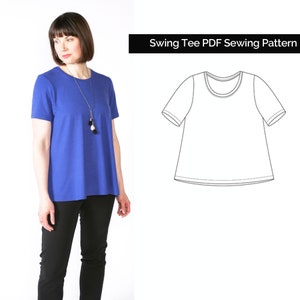 The Sewing Workshop PDF wzór do szycia - Swing Tee. Rozmiary xs, s, m, l, xl, xxl. Wzory do szycia dla kobiet. Pobierz.