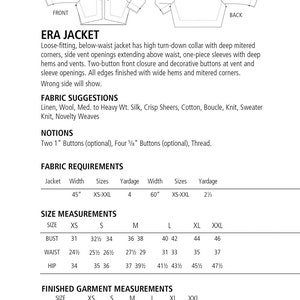 The Sewing Workshop PDF Sewing Pattern Era Jacket. Sizes Xs - Etsy