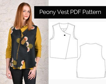 L'atelier de couture PDF Patron de couture - Gilet pivoine. Tailles xs, s, m, l, xl, xxl. Patrons de couture pour femmes. Télécharger.