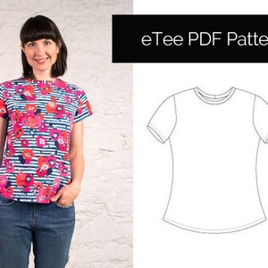 The Sewing Workshop PDF sewing pattern - eTee. Sizes xs, s, m, l, xl, xxl, xxxl. Short Sleeve T-Shirt. Sewing patterns for women. Tee