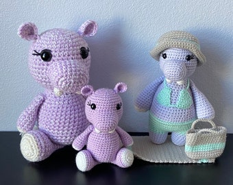 Hippo Pattern Pack | CROCHET PATTERN ONLY | Beach Hippo, Mini Hippo, Chunky Hippo, Amigurumi Hippo, Hippo Crochet Pattern, Hippo Tutorial