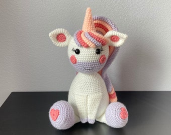 X-Large Amigurumi Unicorn | CROCHET PATTERN ONLY | crochet unicorn, amigurumi unicorn, unicorn tutorial, large unicorn, pink, orange, purple