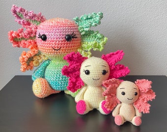 Axolotl Amigurumi Patterns | CROCHET PATTERN ONLY | 3 Size Options | crochet axolotl, pattern, tutorial, chunky, mini, rainbow, animal, pdf