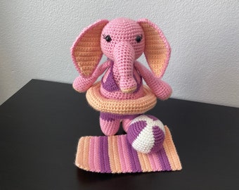 Amigurumi Elephant Beach Collection with Towel, Beach Ball, and Inner Tube CROCHET PATTERN ONLY