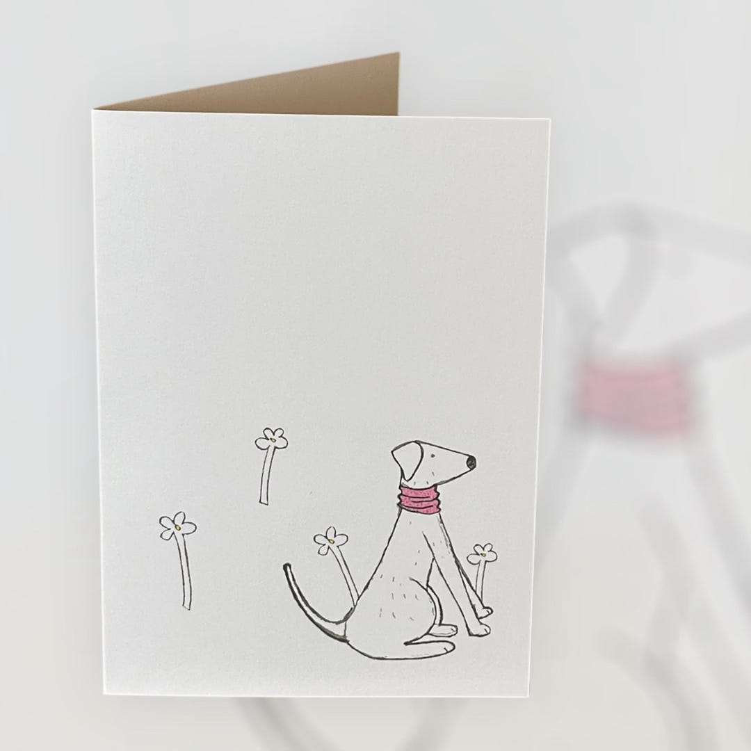 Flower Dog Card, Illustrated Notelet, Greeting Card for Any Occasion ...