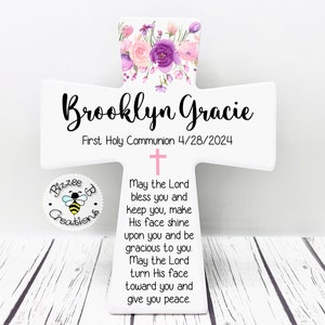 Floral First Communion Personalized Cross, First Communion Gifts for Girls, First Holy Communion, First Communion Gifts, Communion Gift kids