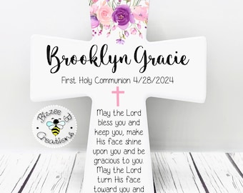 Floral First Communion Personalized Cross, First Communion Gifts for Girls, First Holy Communion, First Communion Gifts, Communion Gift kids
