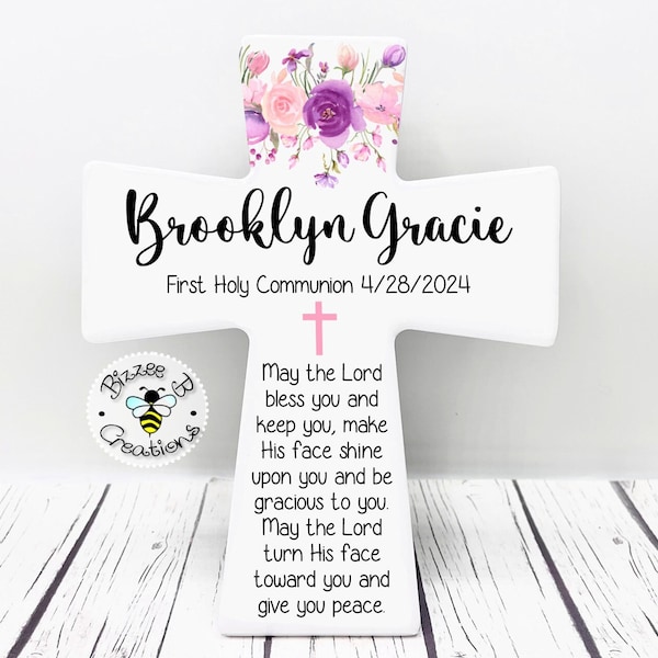 Floral First Communion Personalized Cross, First Communion Gifts for Girls, First Holy Communion, First Communion Gifts, Communion Gift kids