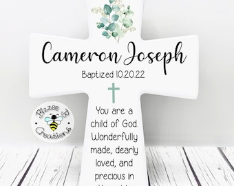 Personalized Ceramic Cross Gift, Baptism Gift for Boy, Godson Gift, Christening Gift, Gift From Godparents, Godson Dedication Gift, Boy Gift