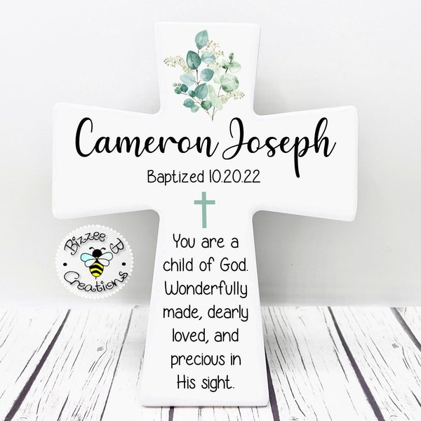 Personalized Ceramic Cross Gift, Baptism Gift for Boy, Godson Gift, Christening Gift, Gift From Godparents, Godson Dedication Gift, Boy Gift