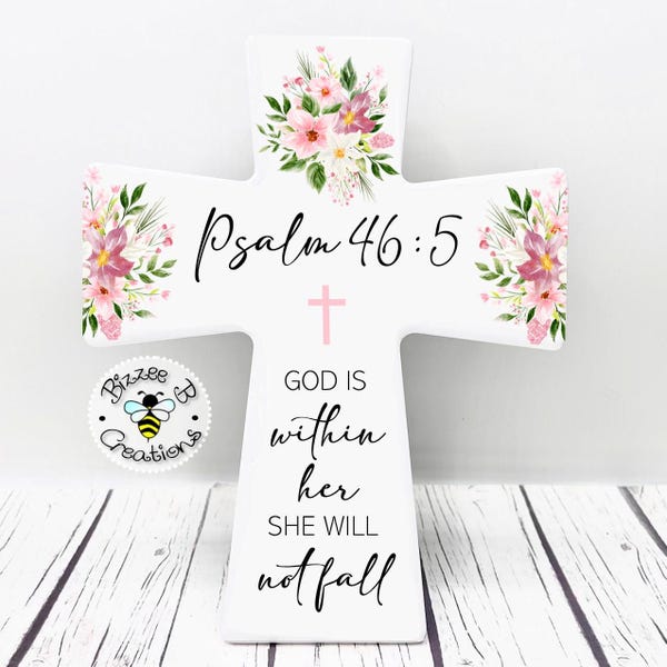 God Is Within Her She Will Not Fall Ceramic Cross, Christian Cross, Christian Bible Verse Gift, Bible Study Gift for Her, Scripture Gift