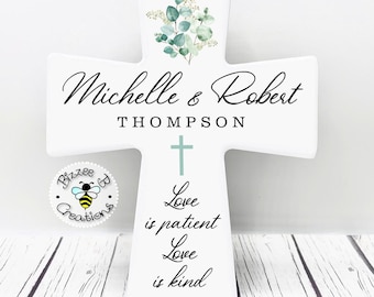 Wedding Day Custom Ceramic Cross, Gifts for Wedding, Religious Wedding Gifts, Gift for the Bride & Groom, Wedding Cross, Anniversary Gifts