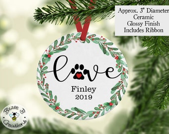 Pet Christmas Ornament, Gift for Dog Lover, Pet Owner Christmas Gift, Dog Christmas Gift, Custom Dog Ornament, Personalized Dog Name Gift