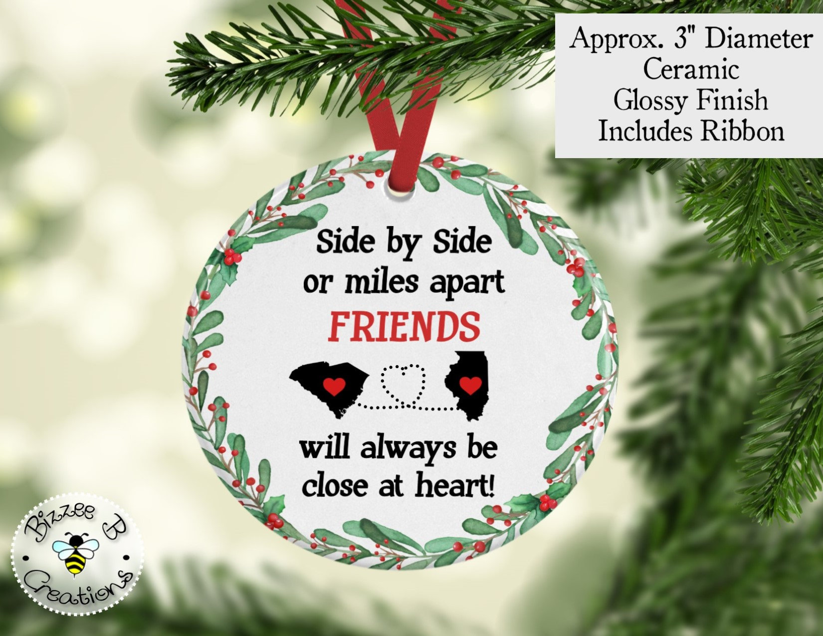 Personalized Long Distance Best Friend Ornament