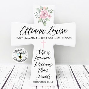 Newborn Girl Cross Gift, Baby Shower Gift, Baby Birth Stats Cross, Custom Nursery Sign, Christening Gifts, Christian Gifts Kids, Baby Gift