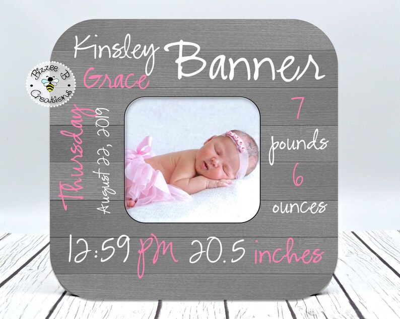 Baby Birth Announcement Picture Frame New Born Baby Girl Etsy