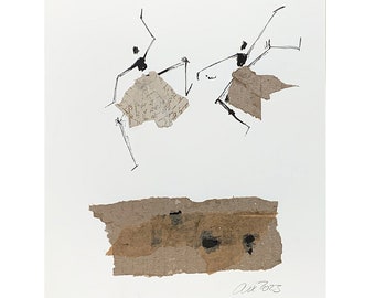 Dos bailarinas - collage/dibujo 32/24 cm (12,6/9,5 pulgadas) tinta, negro, arte moderno, único, humano, mujer, original