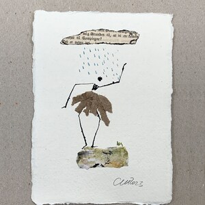 Regentanz - kleine Zeichnung/Collage, Postkartengroß (Din A6)/10,5x14,8 cm / 4.1 x 5.8 in, Minimalismus, Tinte, schwarz,moderne Kunst,Unikat