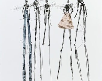 Original ink drawing of a group of people | Minimalist wabi-sabi wall art | Abstract collage as a modern, unique artwork