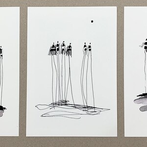 Fine Art Print Set A5 | Art Print Group of People | Black and White Graphic | Giclée Print on Artist Paper | Atelier Claudia König 3er-Set