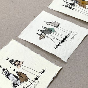 3er Set MiniZeichnung/Collage,DIN A74.1 x 2.9 inch ,schwarz-grau,minimalistische Menschen Tusche, Tinte, klein, Geschenk Bild 6