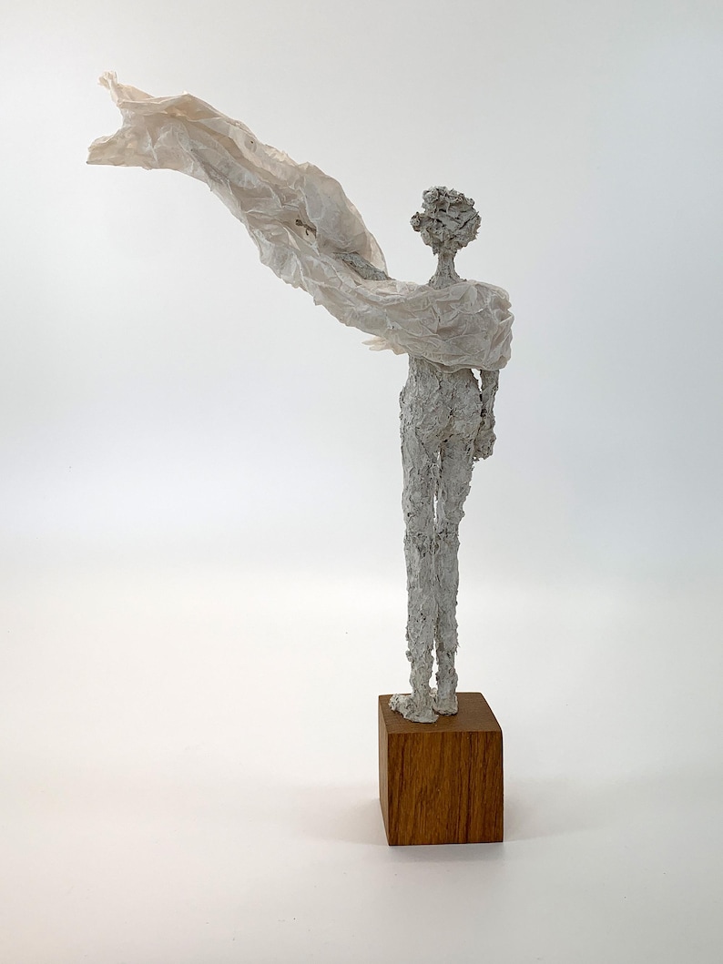 Papier-mâché sculpture, Off-White Movement | Unique paper composite | Artwork on an oak base | Studio work by Claudia König image 7