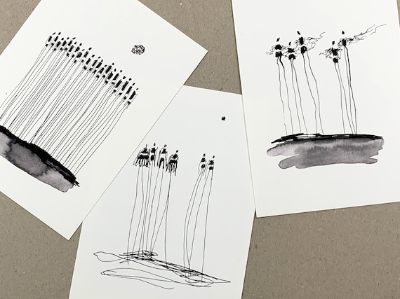 Fine Art Print Menschengruppe | Kunstdruck Set DIN A5 | Minimalistische Grafik Schwarz Weiß | Giclee Druck Papier | Claudia König