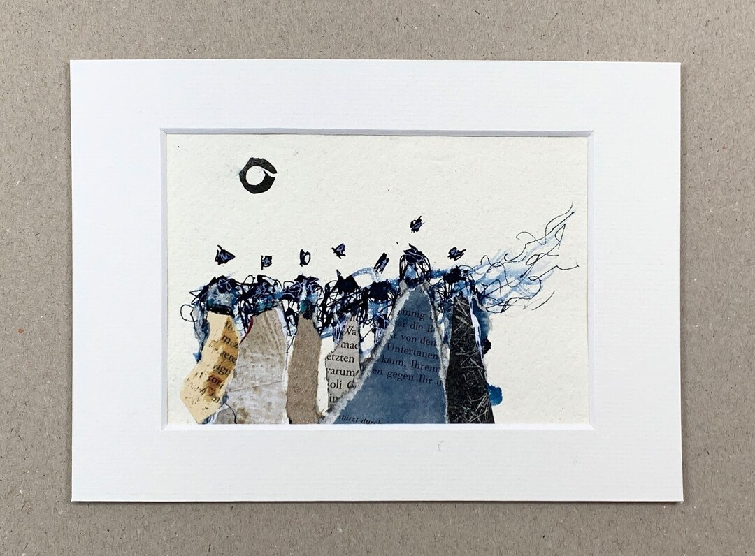Small Ink Drawing/collage With Passepartout, Original, 13 X 18 Cm (5.1 ...