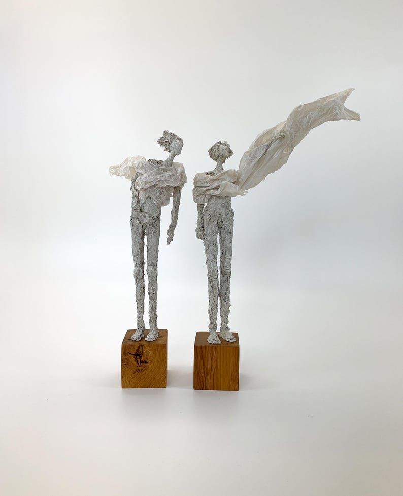 Papier-mâché sculpture, Off-White Movement | Unique paper composite | Artwork on an oak base | Studio work by Claudia König image 12