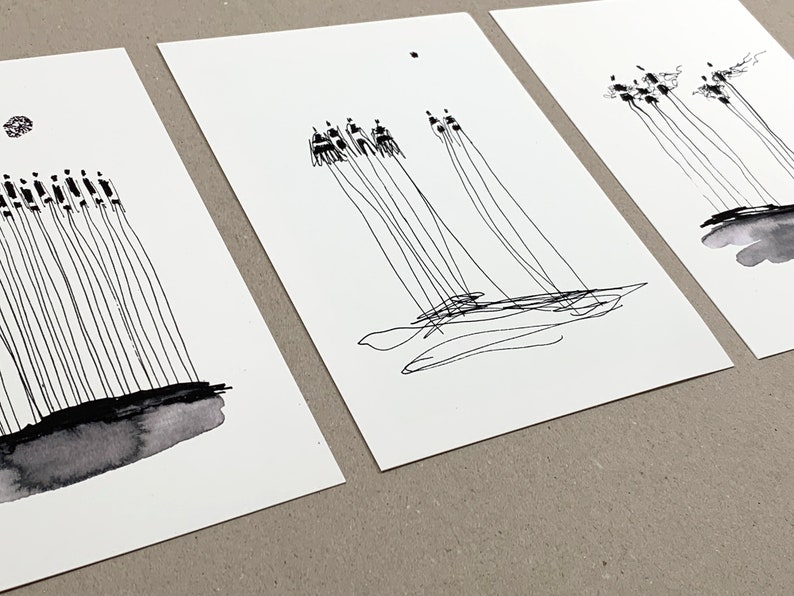 Fine Art Print Set A5 | Art Print Group of People | Black and White Graphic | Giclée Print on Artist Paper | Atelier Claudia König image 9