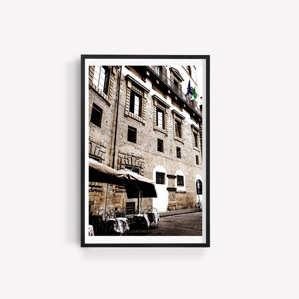 Cafe in Florence, Italy, Street, Flags, Cityscape, Flags,  digital download, digital photography, digital art, digital wall art