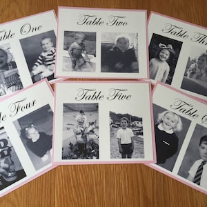 Numéros de table de mariage photo, âge des mariés, photos de bébé personnalisées, plan de table de mariage, cartes de numéro de table personnalisées, âge du bébé