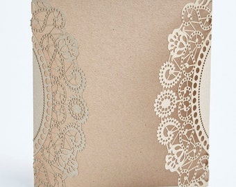 50 DIY Kraft rustic Laser Cut Doily Wedding Invitations