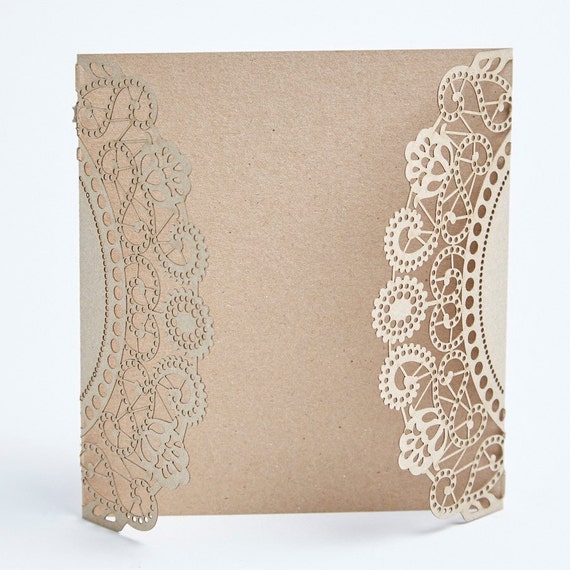 50 Diy Kraft Rustic Laser Cut Doily Wedding Invitations Etsy