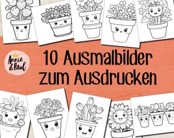 Ausmalbilder für Kinder | Sofort Download | zum Ausdrucken | lustige Blumen | Pflanzen