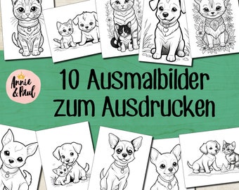 Ausmalbilder für Kinder | Sofort Download | zum Ausdrucken | lustige Tiere| Hund & Katze