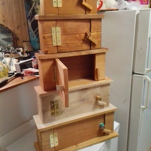 Handmade Five door stacked Storage Cabinet, Table Top Door Container, multi-stained sections, CUSTOM ORDERING