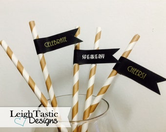 PRINTABLE Roaring 20's Drink Flags, Straw Flags, Party Flags, Great Gatsby Party, Roaring Twenties, Birthday Party Drink Flags, Gatsby Theme