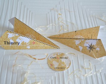 Marque -place avion en origami, Porte nom mariage - Marque- place mariage thème voyage personnalisable - Différents Modèles - Lot de 10