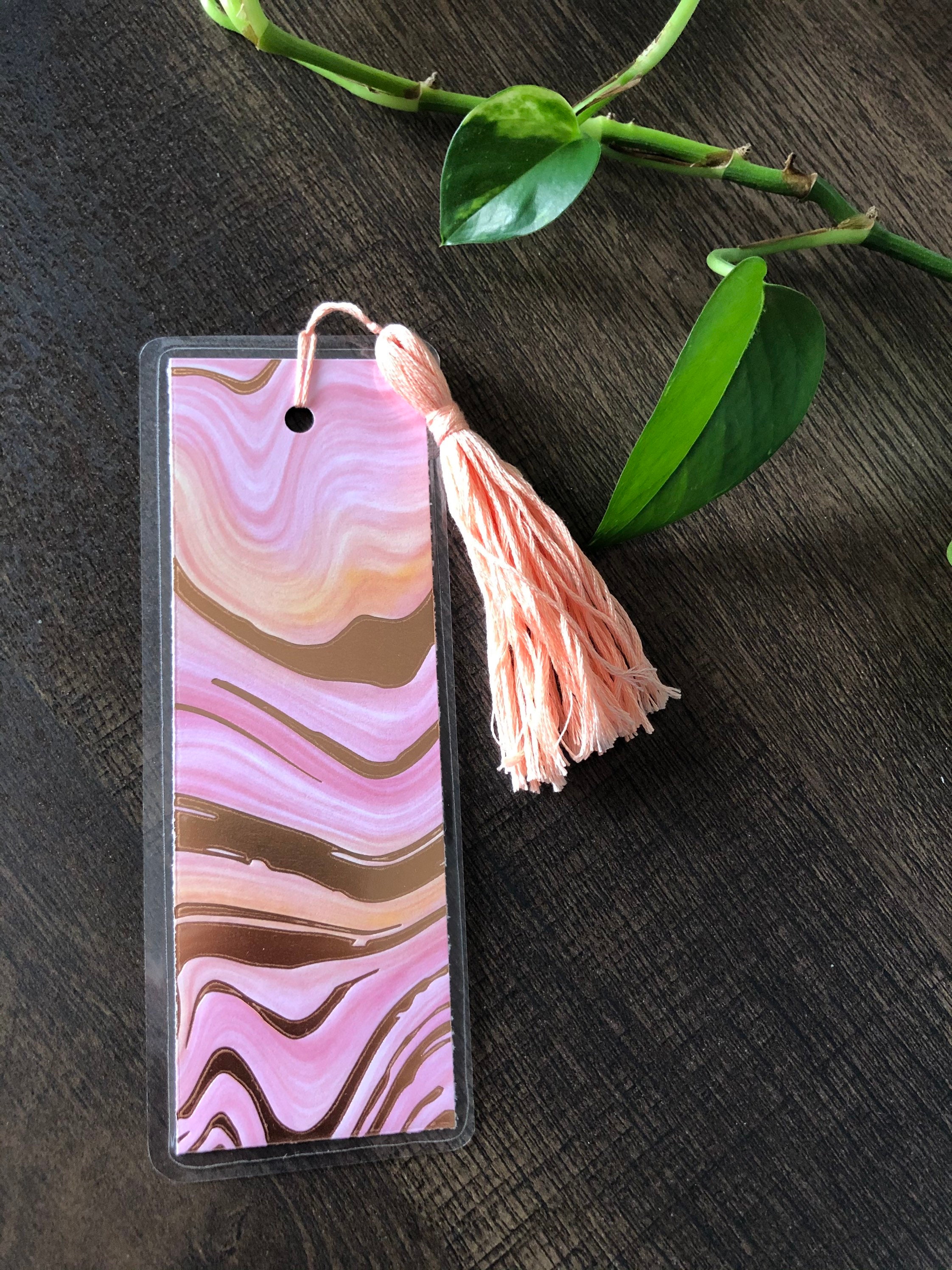 Pink and Gold Marble Bookmark with Pink Tassel Etsy