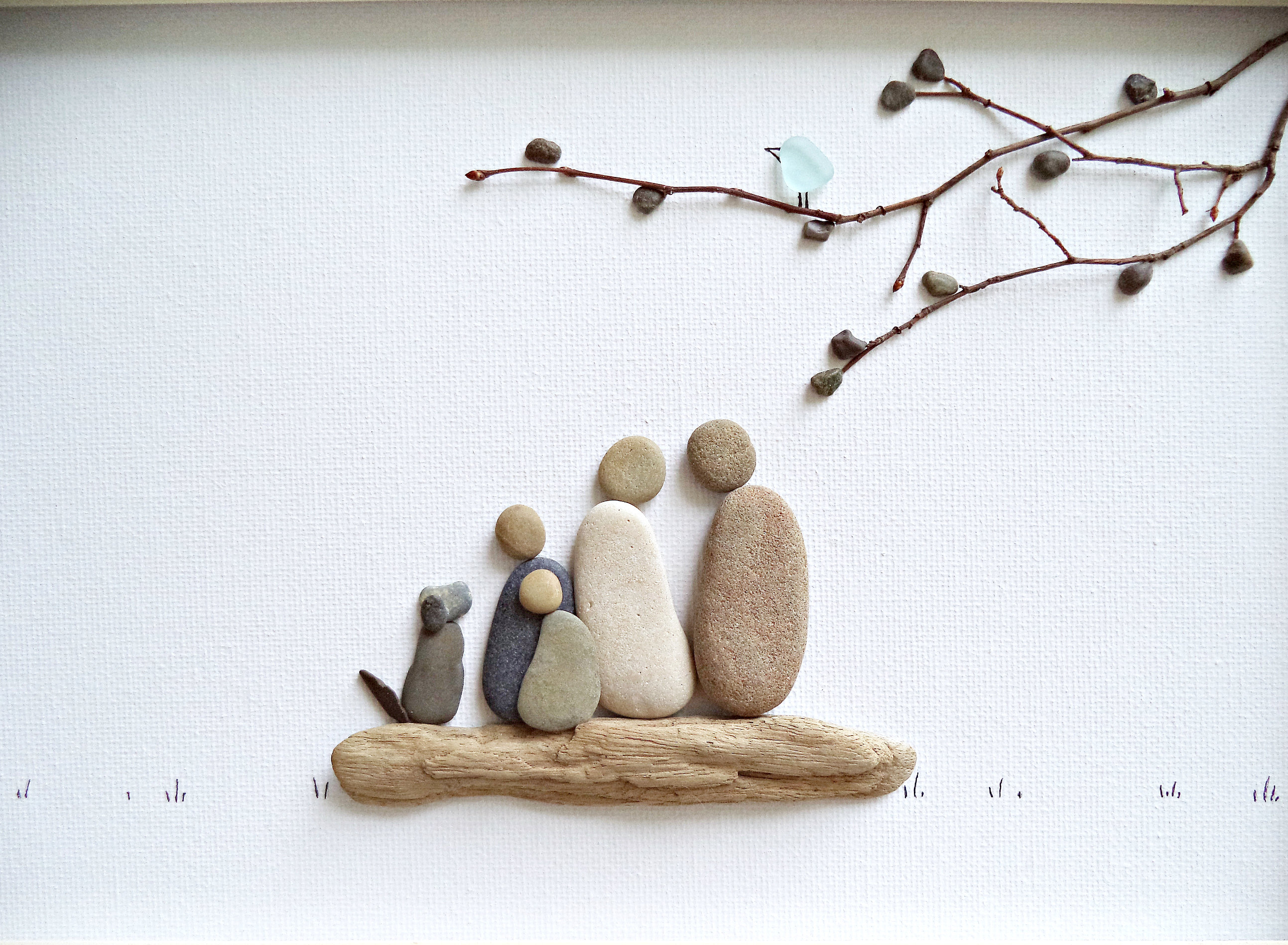 Pebble Art Family of Four and Dog Anniversary Gift for Wife Husband Family Wall Art Family Portrait Framed Stone Art Family Picture Etsy