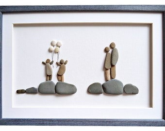 Family wall art, Family of four gift, Pebble art family, Mother's Day gift for wife, Personalized family picture, Family framed art