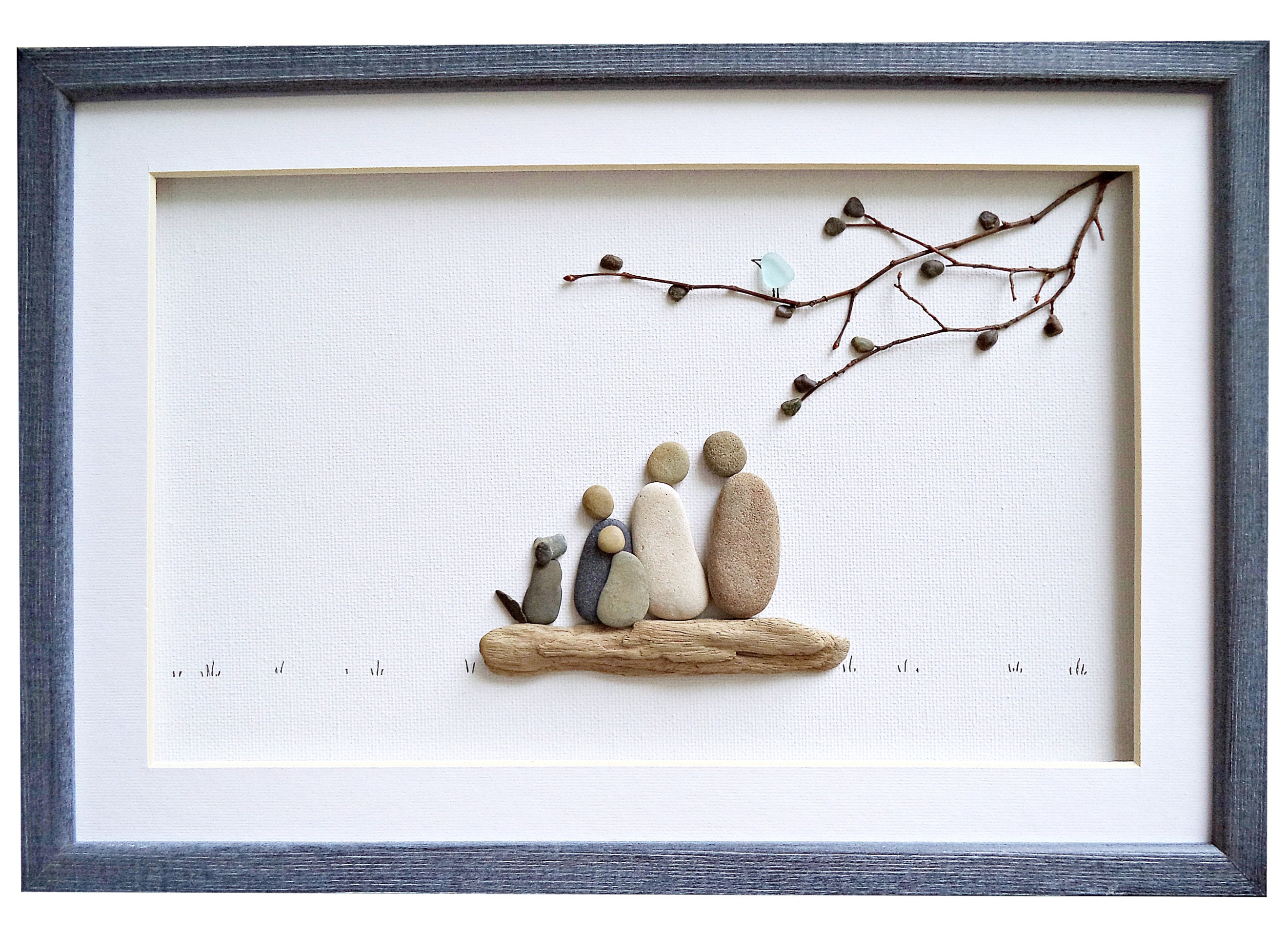 Pebble art family of 4 store and dog