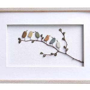 Birds wall art, Pebble art birds, Nursery decor, Rustic home decor, New home housewarming gift, Framed wall art, Bird lover gift, Nature art image 9