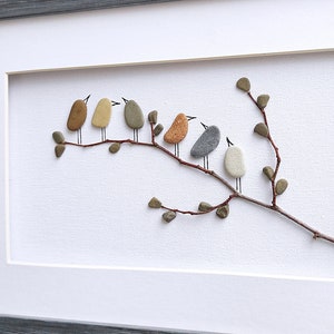 Birds wall art, Pebble art birds, Nursery decor, Rustic home decor, New home housewarming gift, Framed wall art, Bird lover gift, Nature art image 5