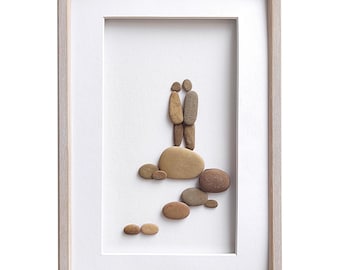 Wedding or Engagement gift for couple, Pebble art, GIft for bride and groom, Bridal shower gift,  Stone art wedding, Presents for Newlyweds