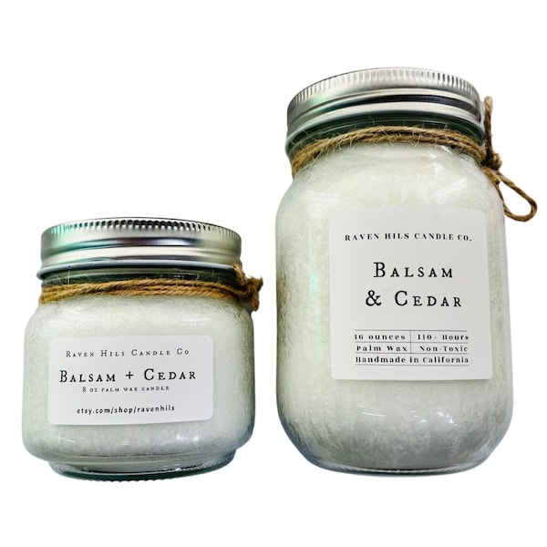 Balsam & Cedar Candle | Christmas Tree Scent, Winter Candles, Pine Scented Candles, Essential Oils, 4 oz, 8 oz, 16 oz Mason Jar Candles