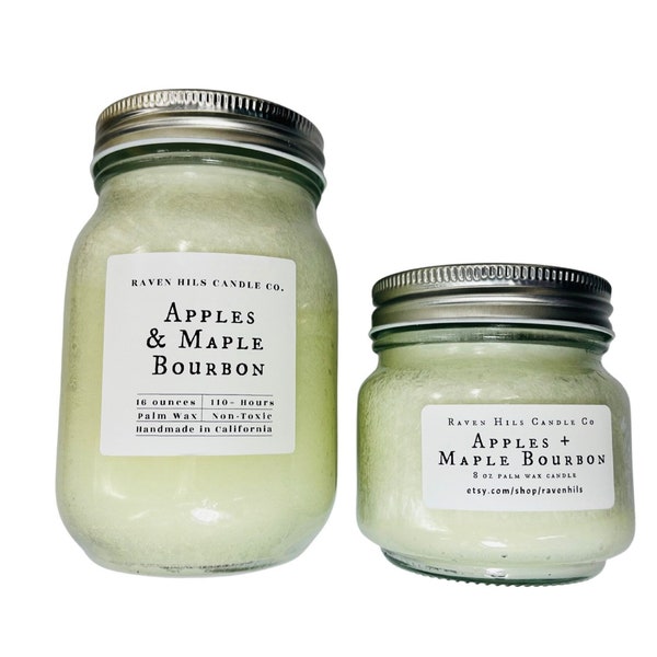 Apples & Maple Bourbon Mason Jar Candle, Heavily Scented, Long Lasting Non Toxic Dye Free, Fall and Winter Candle Gift for Her, Him