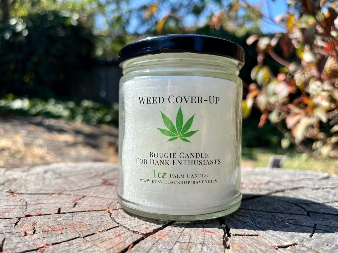 Candle to Hide Marijuana Smell, Stoner Accessories, Gag Gift for Stoners, 9 Oz Cannabis Candle